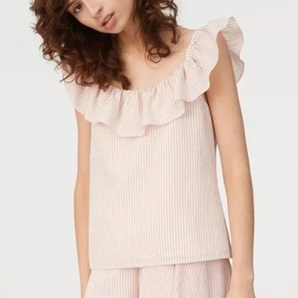 Club Monaco Asmund Striped Ruffle Top NWT Sz L - Picture 3 of 14